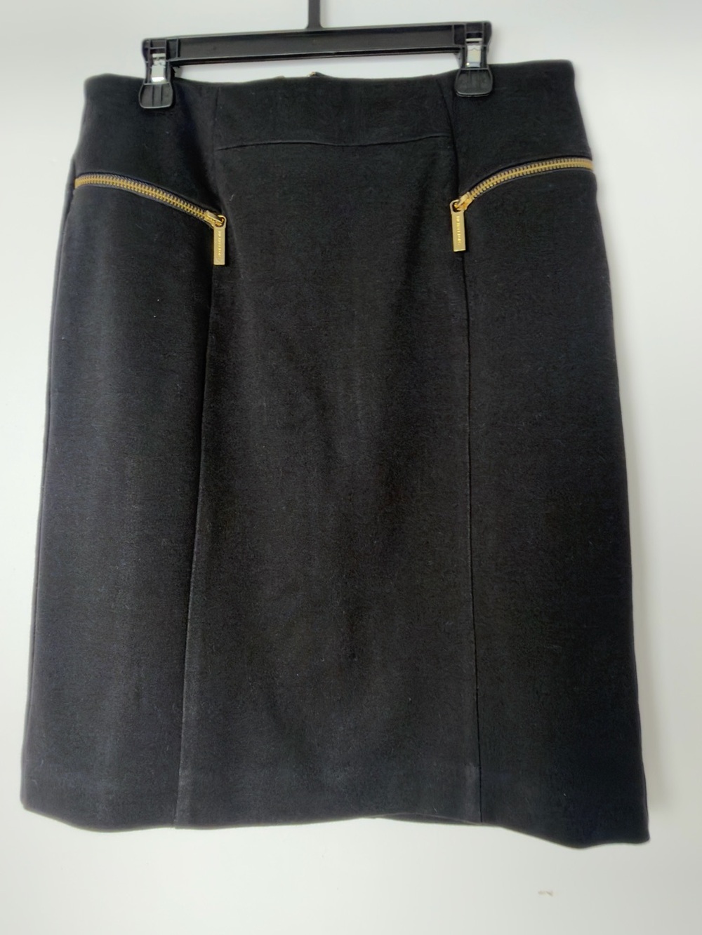 Michael Kors Black Pencil Skirt with Gold Zipper Details